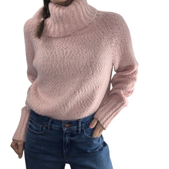 J Crew Alpaca Blend Chunky Turtleneck Sweater Sz M Pink Turtleneck Cozy Casual - Picture 9 of 9